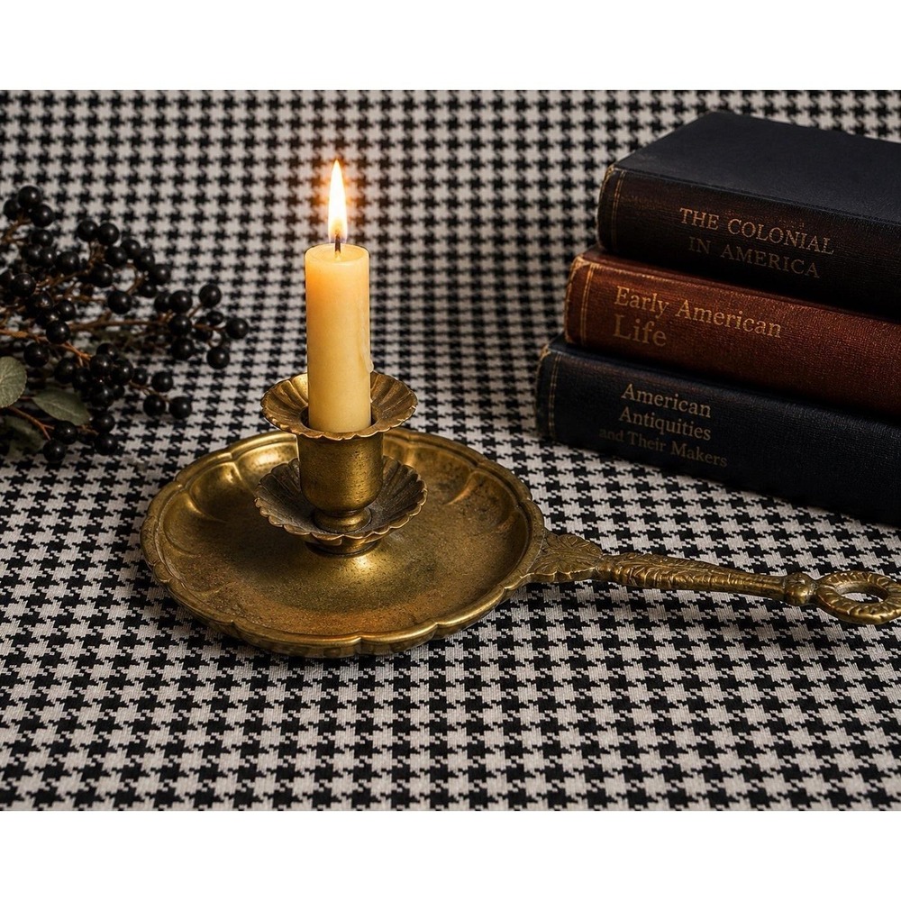 VTG Brass Chamberstick Candle Holder Finger Easy Handle Primitive Farmhouse